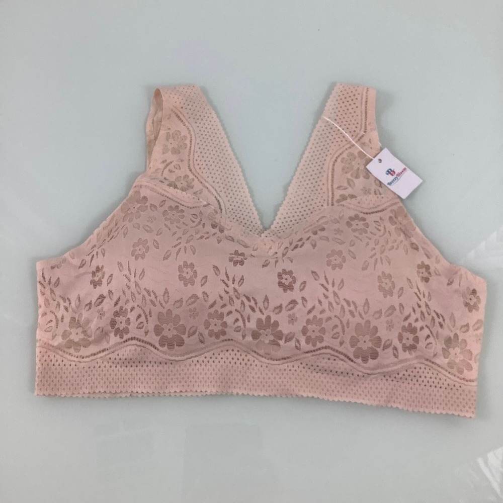 Breezy Bloom Bralette Nude Pink Floral Molded removable Cups SZ 4 XL NWT